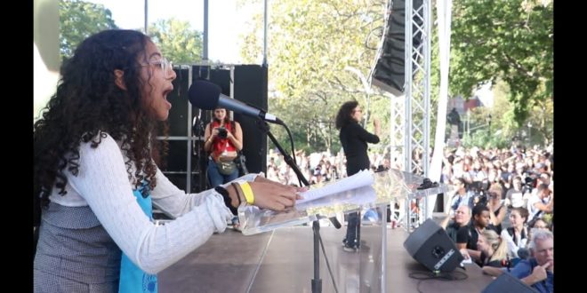 Rebeca Sabnam - CafCu Youth Advocate speaks at Climate Strike NYC 9/20/19