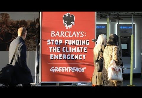 Five Greenpeace activists arrested for blockading Barclays entrance