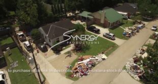 287 row of flooded houses aerial drone video stock footage