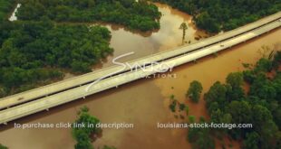 291 aerial drone dolly out flooded River video stock footage