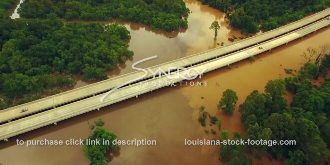 291 aerial drone dolly out flooded River video stock footage