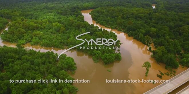 295 aerial drone video over Louisiana flooded River stock footage