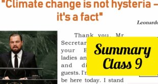 Class 9 Climate change is not hysteria - it's a fact Summary English Unit 3 Care for the morrow